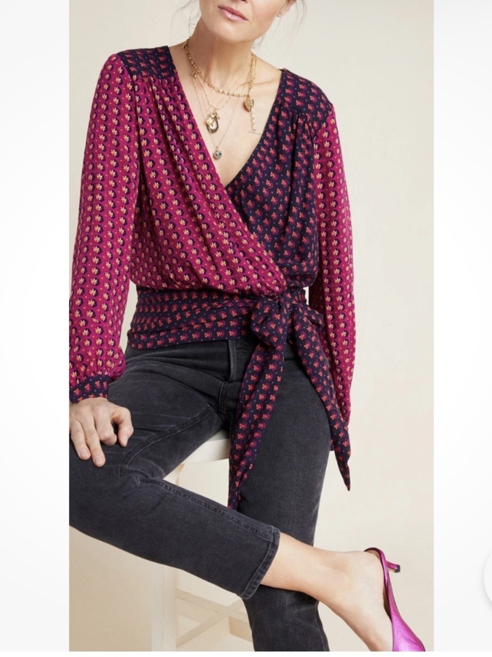 Anthropologie Maeve Lisa Puff
Sleeve Faux Wrap Blouse Size size 0
